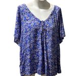 Melrose and Market 2XL Floral Print V-Neck Blouse Short Sleeve Multicolor Top Photo 0