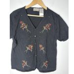 Vintage KATHIE LEE Womens Large Cardigan Sweater Short Sleeve Black Embroidered Photo 1