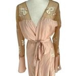 Robed with Love Pink Hildy Robe Short Tie Belt Satin Floral Sheer Size Medium M Photo 1