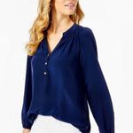 Lilly Pulitzer  Elsa True Navy Coastal Silk Blouse Size XS Photo 0