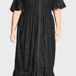 🆕 Aveology Dress Plus 16 1X Elegant Black Flutter Sleeve Lace Maxi Lacy NWT NEW Photo 0