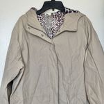 Free Country Women's Jacket Sz Medium Rain Hooded Beige Canvas Pockets Leopard Photo 4
