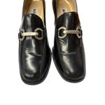 Melange Women's Black Leather Block Heel Loafers Silver‎ Horsebit Vintage 8M Size 5 Photo 4