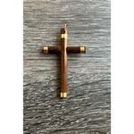 Vintage Wood Crucifix Cross Jesus Pendant Necklace Religious Gold Tone Brown Photo 4