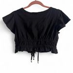 Princess Polly  Black Cropped Tie Front Flutter Sleeve Blouse Layer Cotton Sz 6 Photo 2