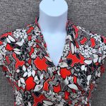 Talbots Womans Blouse Size 12 Silk Floral V-Neck Short Sleeve Red Black White Photo 2