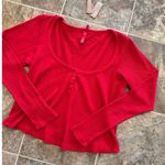 SKIMS  Waffle Long Sleeve Henley Cranberry Size 2X Photo 3