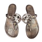 Tory Burch Miller Crocodile Embossed Brown Leather Sandals Size: 9.5 Photo 0