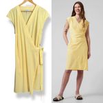 Athleta Newport Wrap Dress Size 1X Lunaria Yellow Stripe Tie Lightweight Summer Photo 5