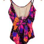 Vtg Abstract Print One Piece Swim Sz 14 Hawaiian Floral Dot Print Black Photo 1