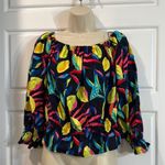 Women's Lemon Print Bardot Top Tabitha Brown 3/4 Sleeve XL Black Photo 2