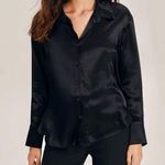 ASOS (Reserved)- black satin viscose button front collared flowy long sleeve top Photo 0
