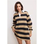 Good American Khaki Black Stripe Rugby Shirt Dress Long Sleeve Collared Size M Photo 5