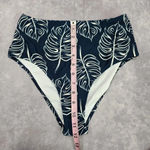 SheIn  Blue Monstera Leaf High Waist Medium Bikini Bottom Swimwear Photo 3