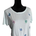 Talbots  Embroidered Sandals Striped Top Striped Nautical‎ Beach Tee Women Size M Photo 3