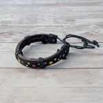Adjustable Leather Tie Bracelet with Multi Colored Stars Black Photo 5