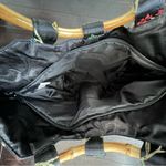 Vintage Asian Black Floral Embroidered Bamboo Handle Small Hand Bag Photo 4