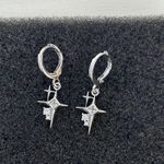 CZ Star Dangle Drop Earrings for Men Women,Streetwear Hip Hop Unisex Earrings Silver Photo 2