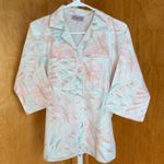 VTG Cabrais Tropical Floral Button Up Shirt Women S Pink Teal Short Sleeve Size M Photo 0