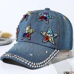 Denim Rhinestone Cap NWOT stars Blue Photo 0