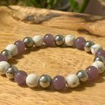 Handmade  Lepidolite + Howlite + Hematite Beaded Bracelet Photo 2