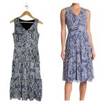 Tahari New Paisley Fit Flare Tiered Sleeveless V-Neck Dress Blue XS Photo 1