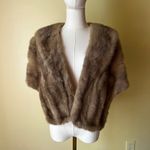 Vintage Light Brown Fur Stole Wrap Satin Lining Pockets Elegant Evening Shawl Size undefined Photo 7