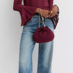 Loft  Floral Lace Godet Sleeve Top, Magenta, Size S, NWT Photo 0