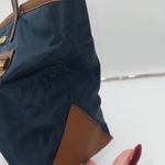 Michael Kors  Navy Nylon Leather Trim Tote Bag Gold Logo Lock Charm Photo 6