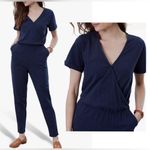 Joules Antonia cotton short sleeve v neck pant jumpsuit Navy Size 2 NWT Photo 3