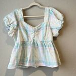 Old Navy Puff-Sleeve Smocked Seersucker Babydoll Swing Blouse Women XL Photo 1
