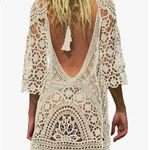 Women’s Beige Crochet Low Back Coverup size large Photo 2