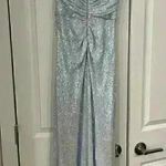Badgley Mischka Collection Blue Sequin Iridescent Gown Dress Size 0 MSRP $660 Photo 4