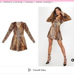 Pretty Little Thing  tan satin leopard print puff sleeve skater dress size US 6 Photo 2