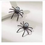 New Fashion Black Spider Pearl Earring Trendy Personality Dark Style Halloween E Photo 1