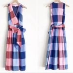 1901  Plaid Wrap Blanket Plaid Midi Dress Pink Blue Size 6 Photo 1