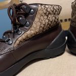 Coach  “Dianne” Brown and Black Monogram Lace-Up Boots, Size 8M Photo 4