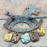 Liz Claiborne Tri Color Brooch Rocking Horse Pin Los Animales Baby Shower Mother Photo 10