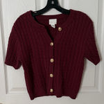 H&M  Burgundy Cardigan with Gold Accents cable knit short sleeve size medium Photo 0