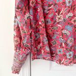Boden Red Smocked Cuff Printed Split Neck Top Radish Oriental Paradise T0914 12 Photo 3