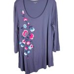 Garnet Hill Large Top Blue Embroidered Floral Pink Tunic Handkerchief Hem 1550 Photo 0