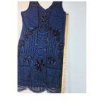 Kaymiga Women's Navy Blue Beaded Sequin Flapper Dress V Photo 5