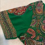 Handmade Boho Green Multicolored Embroidered Mirrored Paisley Print Midi Dress Photo 8