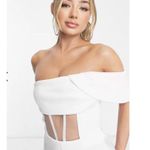 ASOS  DESIGN Scuba One Shoulder Corset Detail Jumpsuit in White Size US 10 Photo 2