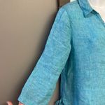 Isaac Mizrahi  New York Turquoise V-Neck Linen Pullover Collared Shirt- Small Photo 4