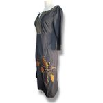 Eshakti  Black Cotton Dress Embroidered Oak Leaf Acorn Midi Fall Folk Boho Size 6 Photo 3