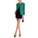 AQUA Green Tweed Bouclé Jacket L Women's Gold Button Front Pocket Trim Blazer... Photo 2
