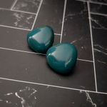 Vintage Clip On Earrings Dark Green with Teal Hues Rounded Triangle 1" Large Photo 2