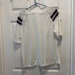 Ellison Anthro Womens T-Shirt White Blue Gold Stripe 3/4 Sleeve Sz L Linen Blend Photo 3