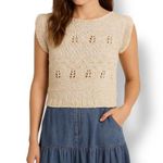 Vintage Knit Sweater Vest Top Pullover Off White Ruffle Sleeve Open Weave Linen Photo 0